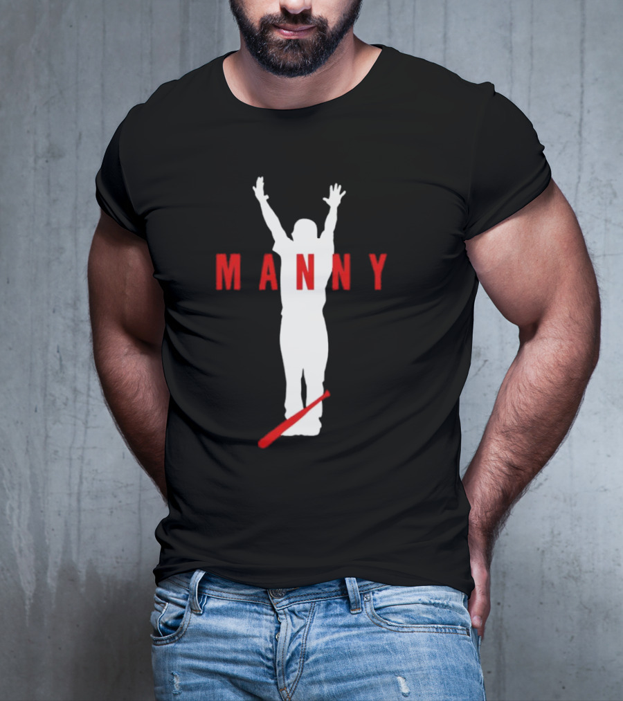 Manny Baseball Bat Silhouette With Raised Arms T-Shirt