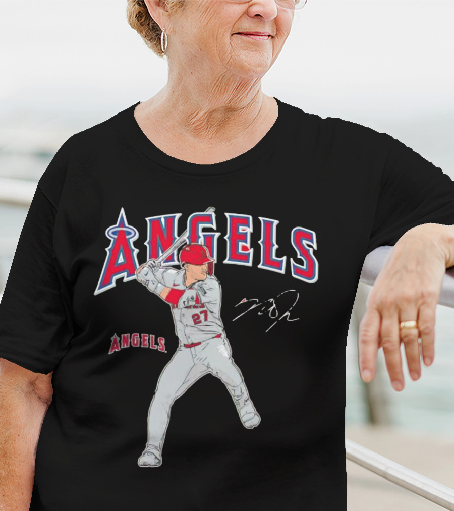 Mike Trout 27 Los Angeles Angels Swing Signature T-Shirt