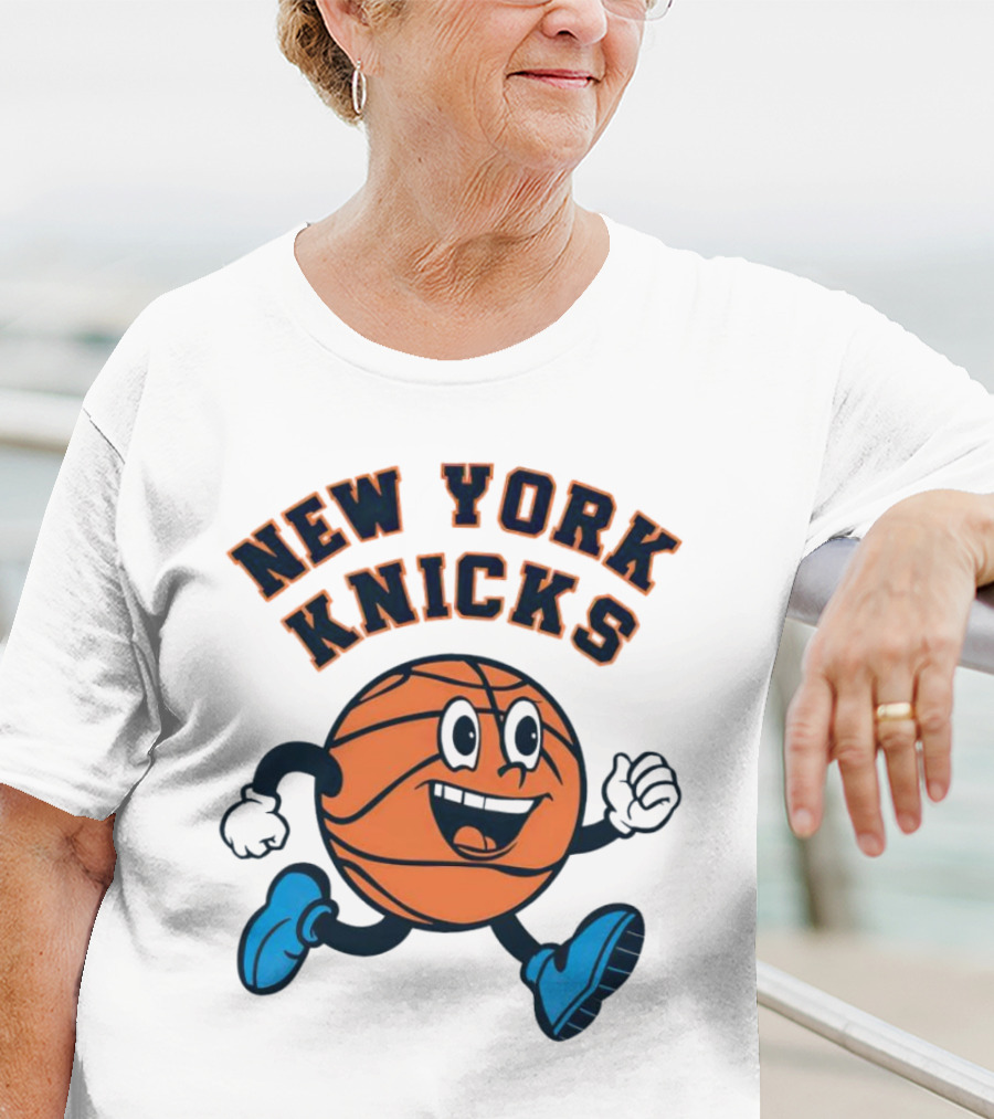 New York Knicks Basketball Running Ball Cartoon Face T-Shirt