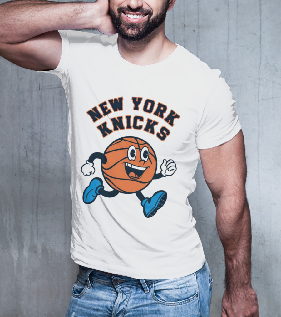 New York Knicks Basketball Running Ball Cartoon Face T-Shirt