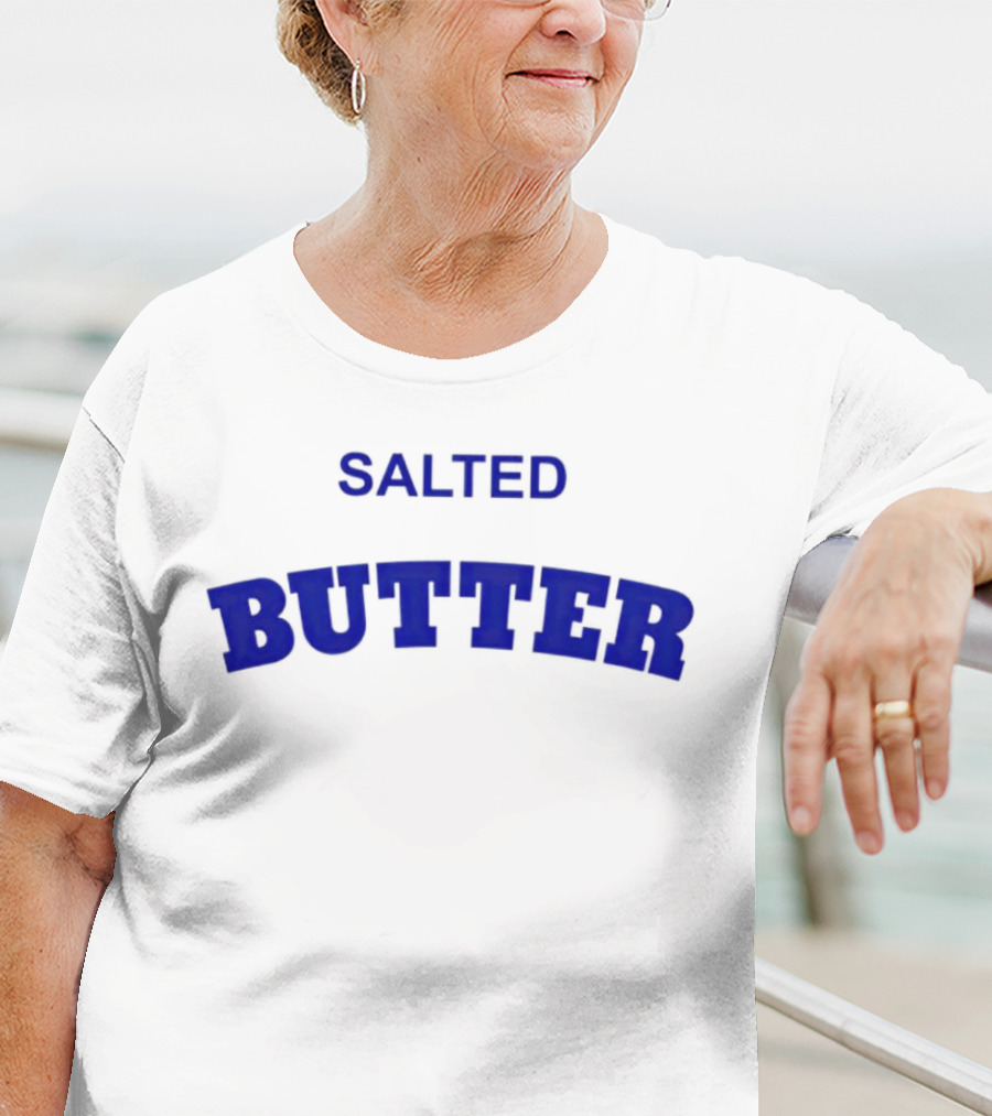 Salted Butter Bold Blue Arched Text T-Shirt