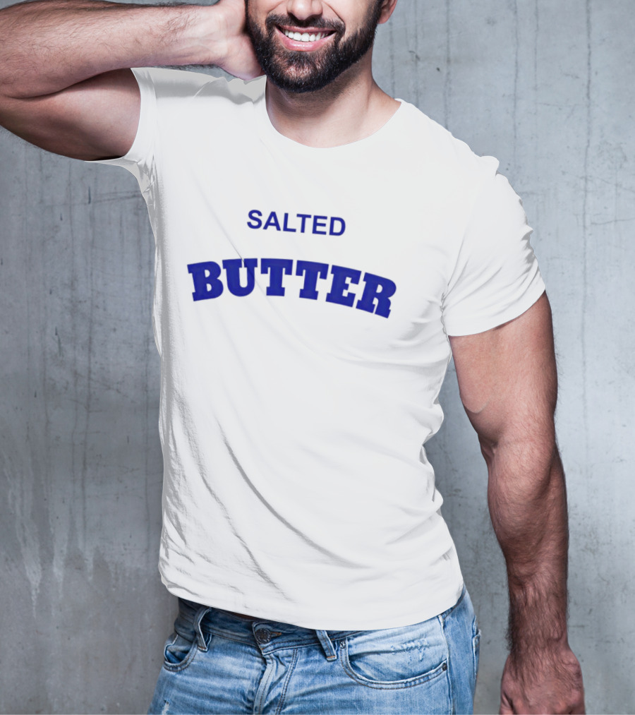 Salted Butter Bold Blue Arched Text T-Shirt