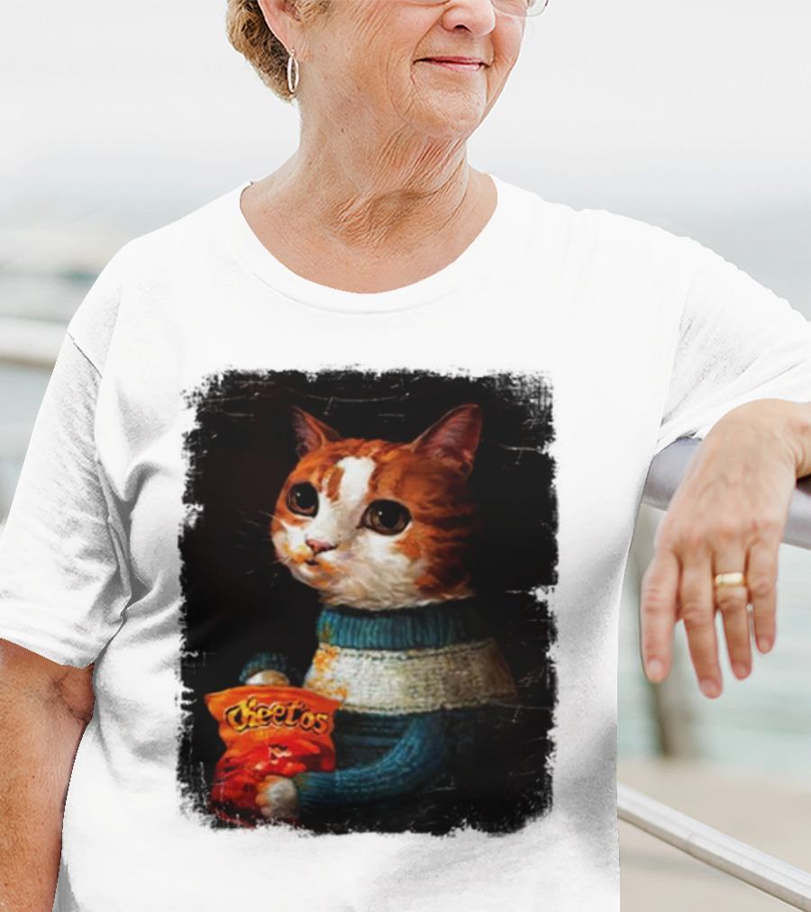 Cheetos Cat Holding Bag In T-Shirt