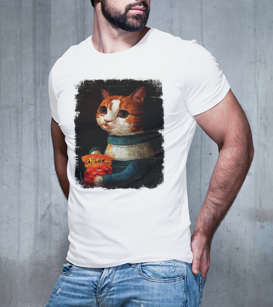Cheetos Cat Holding Bag In T-Shirt