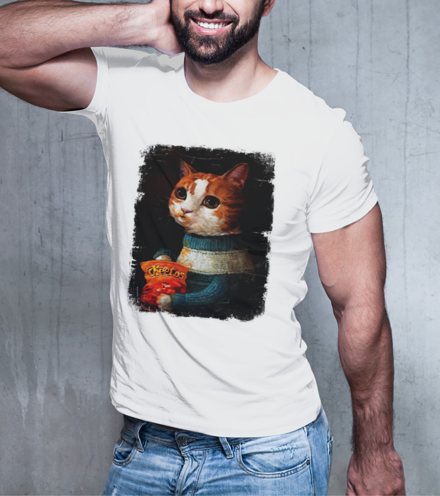 Cheetos Cat Holding Bag In T-Shirt