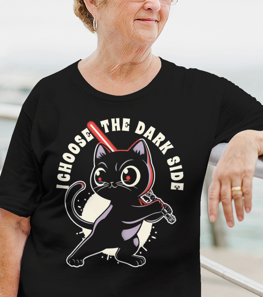 I Choose The Dark Side Black Cat With Lightsaber T-Shirt