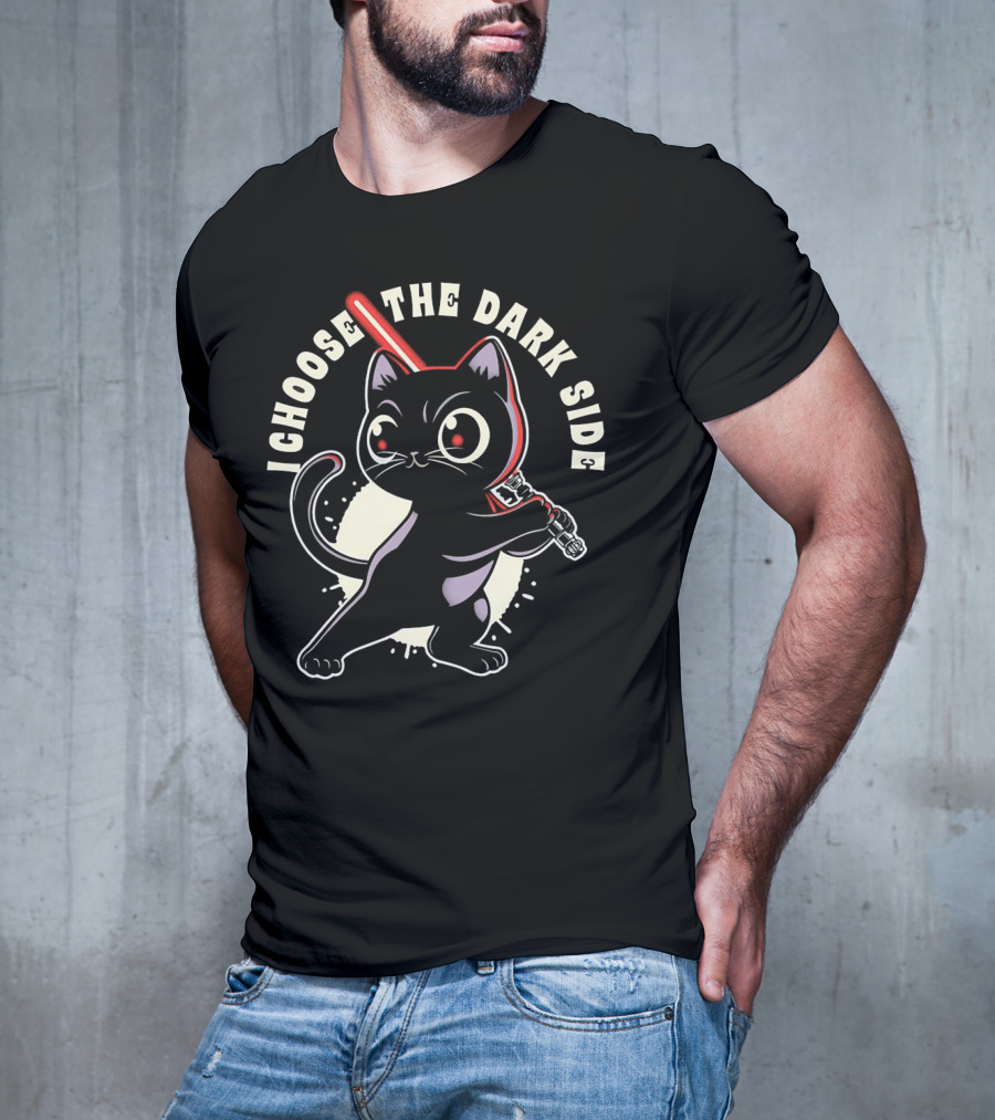 I Choose The Dark Side Black Cat With Lightsaber T-Shirt