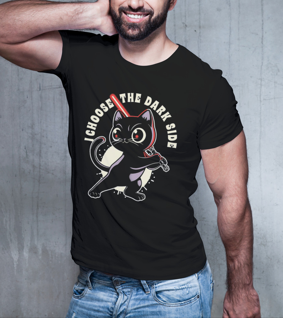 I Choose The Dark Side Black Cat With Lightsaber T-Shirt