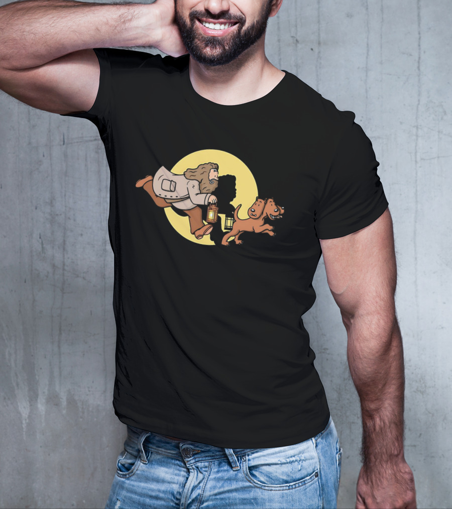 Hagrid And Fluffy Lantern Adventure Moonlit Tintin T-Shirt