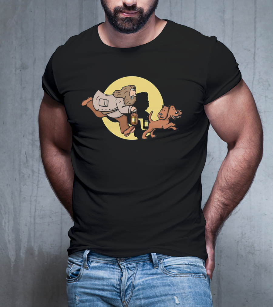 Hagrid And Fluffy Lantern Adventure Moonlit Tintin T-Shirt