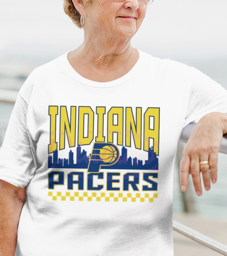 Indiana Pacers NBA Logo Skyline With Checkered T-Shirt