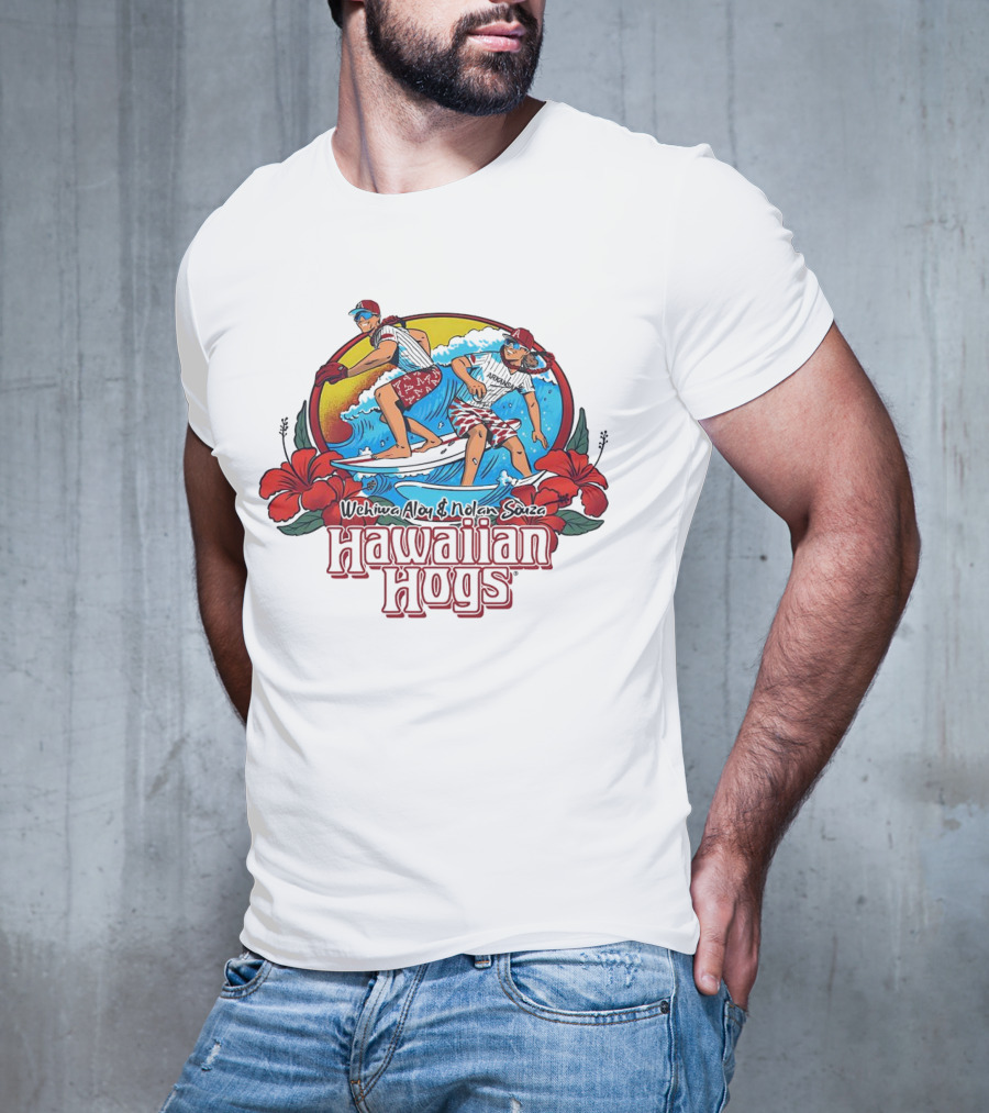 Wehiwa Aloy And Nolan Souza Hawaiian Hogs Surfing Razorbacks Baseball Flowers Beach Sun T-Shirt