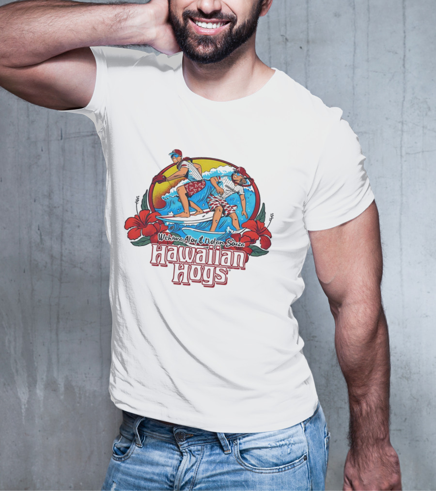 Wehiwa Aloy And Nolan Souza Hawaiian Hogs Surfing Razorbacks Baseball Flowers Beach Sun T-Shirt