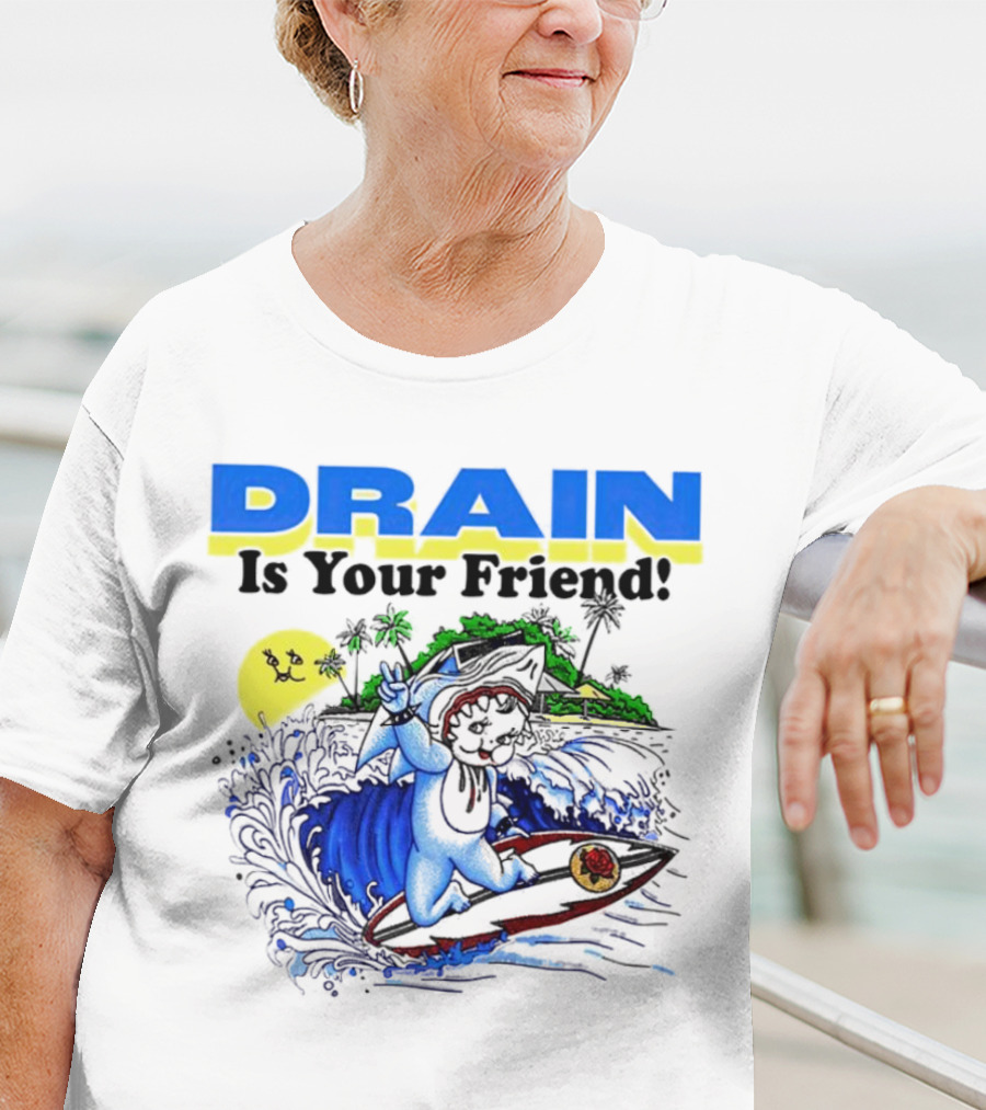 Drain Is Your Friend Surfing Dog Island Moon Scene T-Shirt