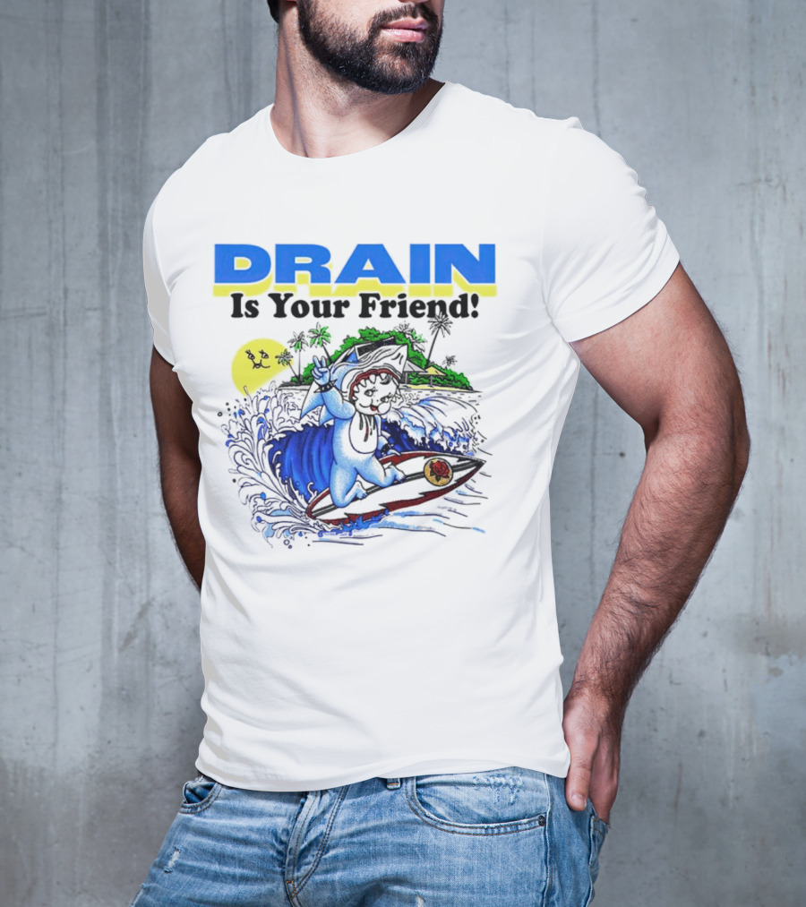 Drain Is Your Friend Surfing Dog Island Moon Scene T-Shirt