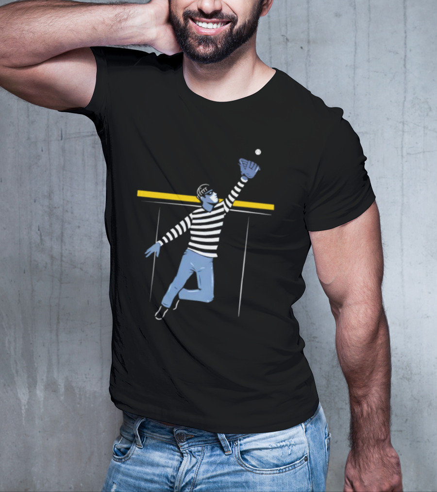 Home Run Robber Baseball Outfielder Catching Ball Above Wall T-Shirt