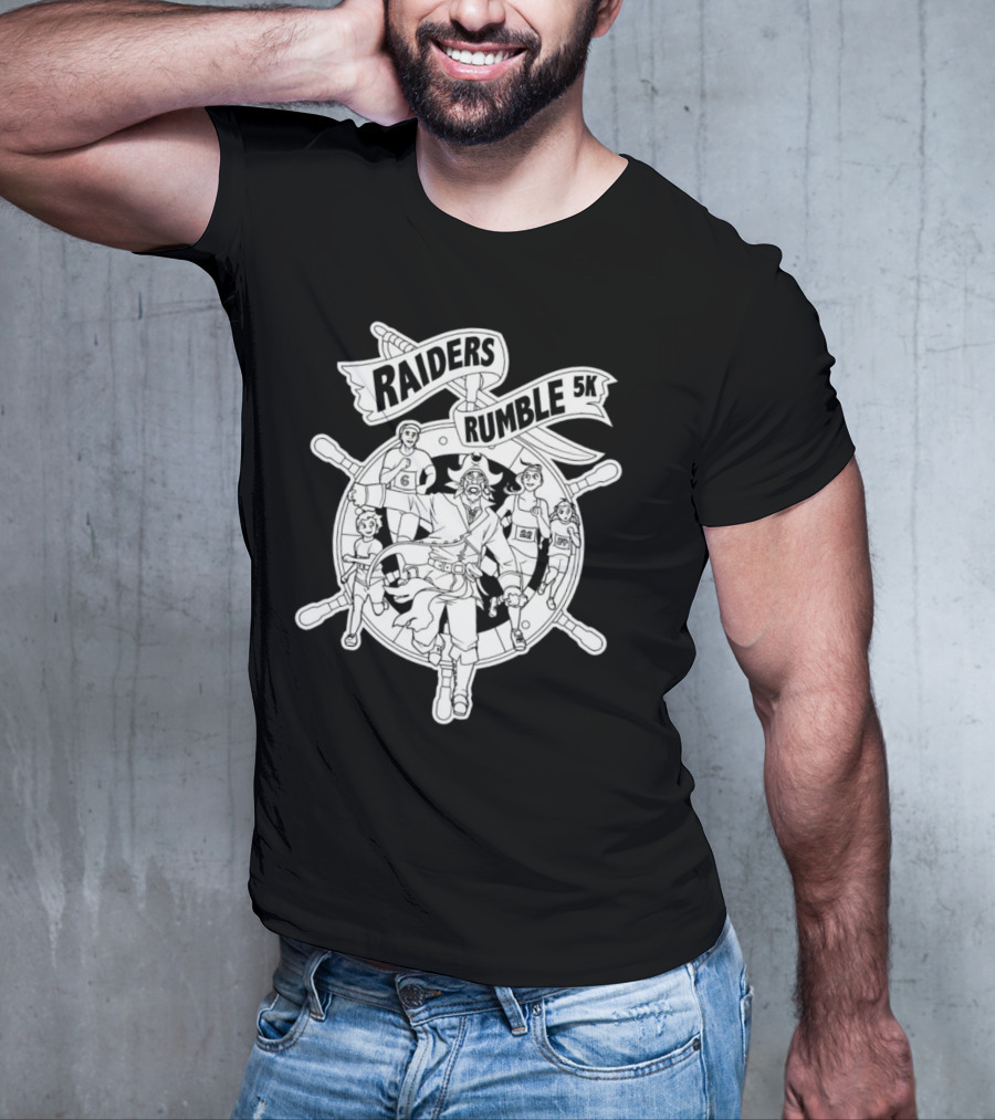 Raiders Rumble 5k Pirate Race Event Wheel Flag Running Contest T-Shirt