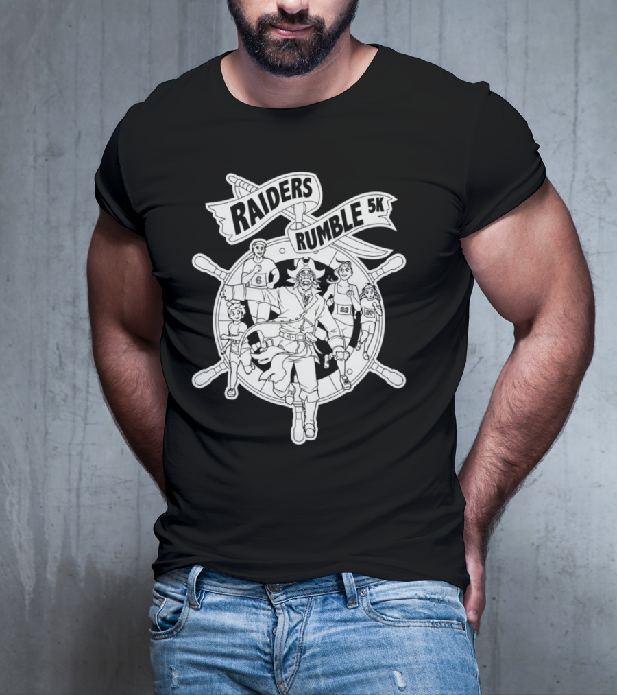 Raiders Rumble 5k Pirate Race Event Wheel Flag Running Contest T-Shirt
