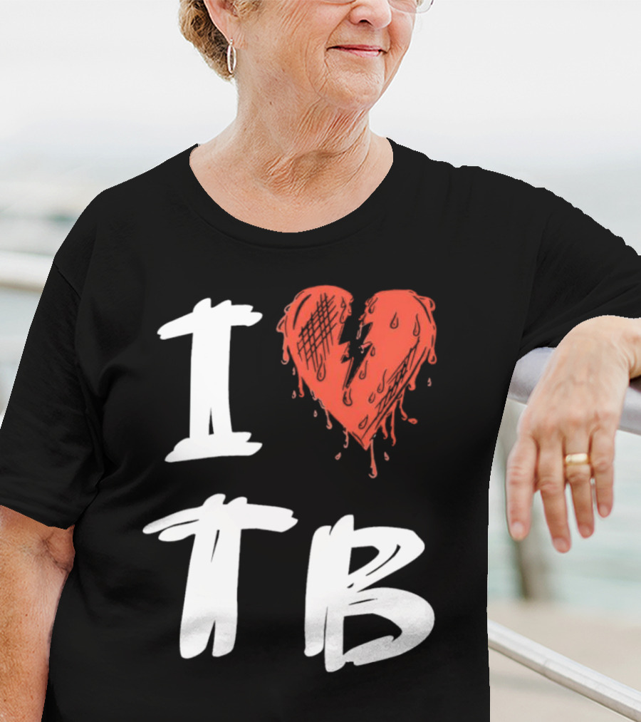 I Love TB Heart Icon With Dripping Red And Black Details Tragedy Boiz T-Shirt