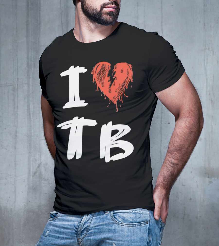 I Love TB Heart Icon With Dripping Red And Black Details Tragedy Boiz T-Shirt