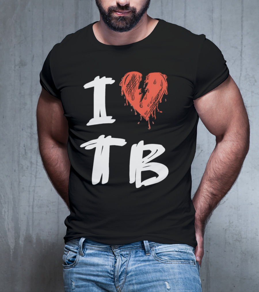I Love TB Heart Icon With Dripping Red And Black Details Tragedy Boiz T-Shirt