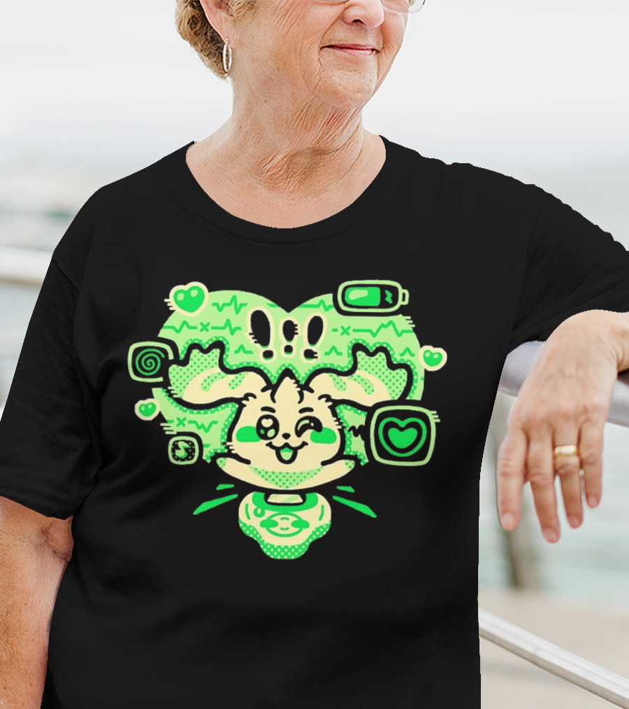 Terriermon Digimon Iconic Green Heartbeat Motif With Digital Symbols T-Shirt
