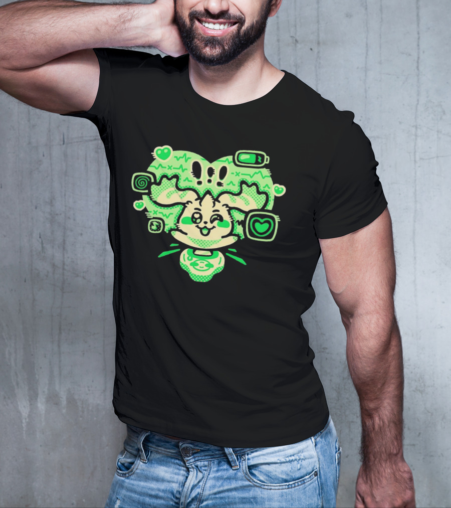 Terriermon Digimon Iconic Green Heartbeat Motif With Digital Symbols T-Shirt