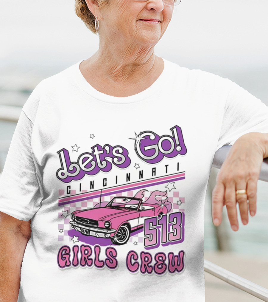 Let's Go Cincinnati Girls Crew 513 Pink Car T-Shirt