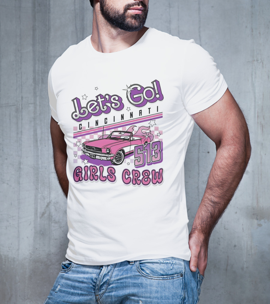 Let's Go Cincinnati Girls Crew 513 Pink Car T-Shirt