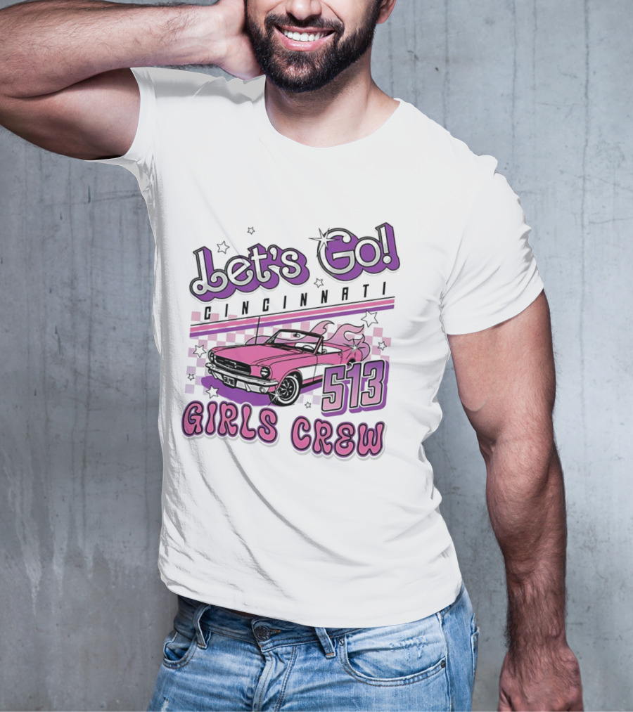 Let's Go Cincinnati Girls Crew 513 Pink Car T-Shirt