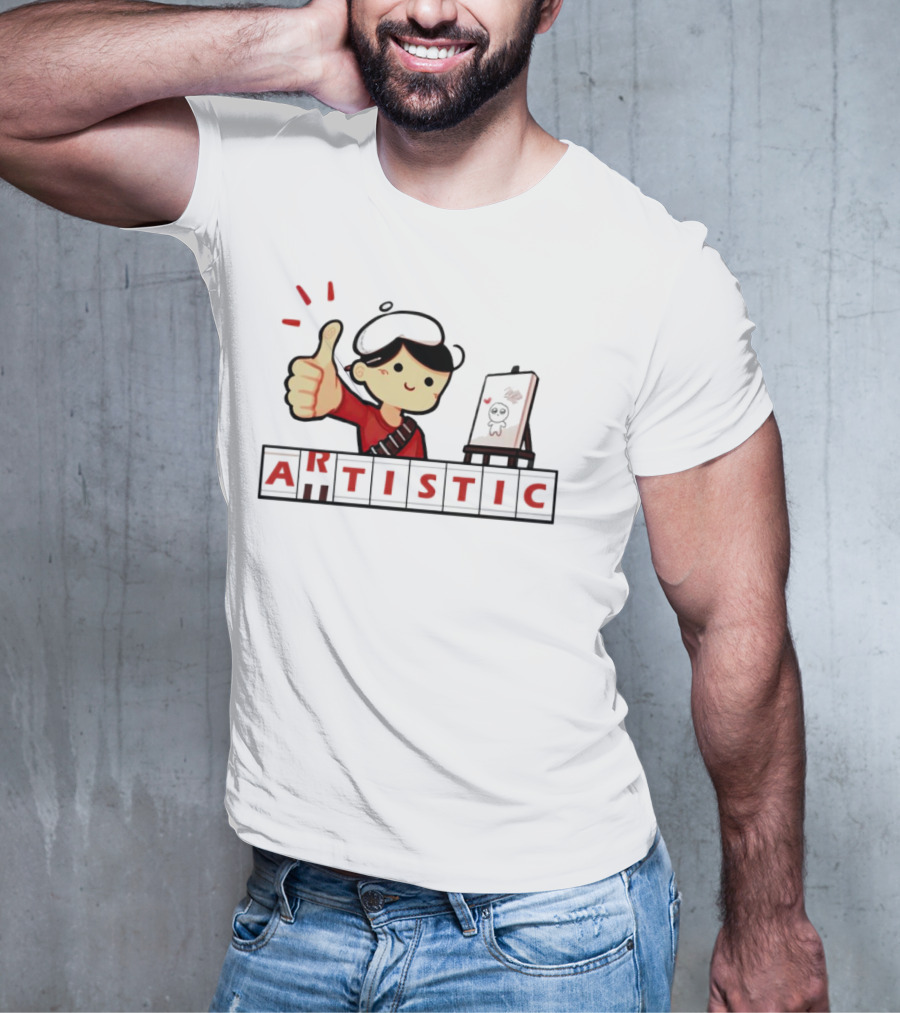 Arutistic Artistic Charm Thumbs Up Painter Kid With Sheep Canvas T-Shirt