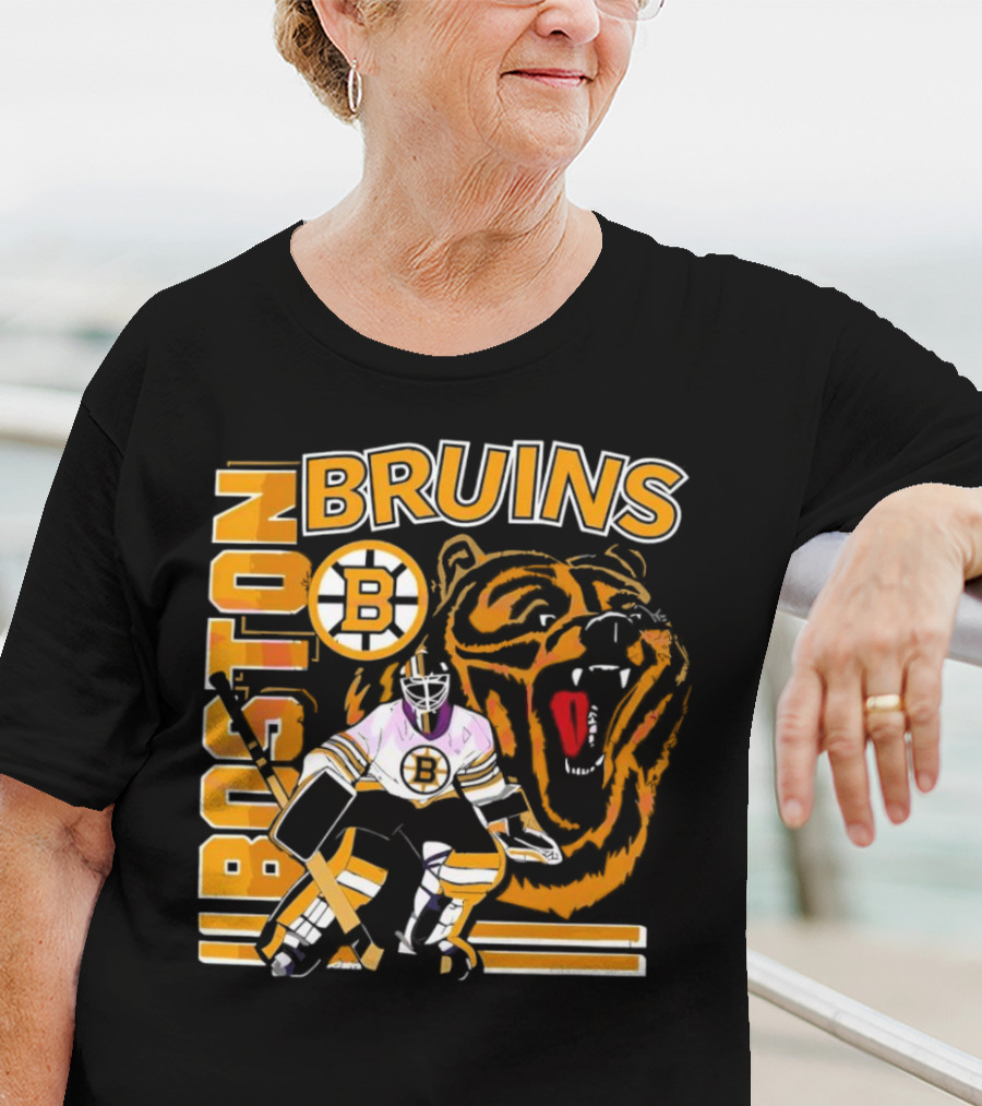 Boston Bruins Hockey Goalie With Bear And Iconic T-Shirt