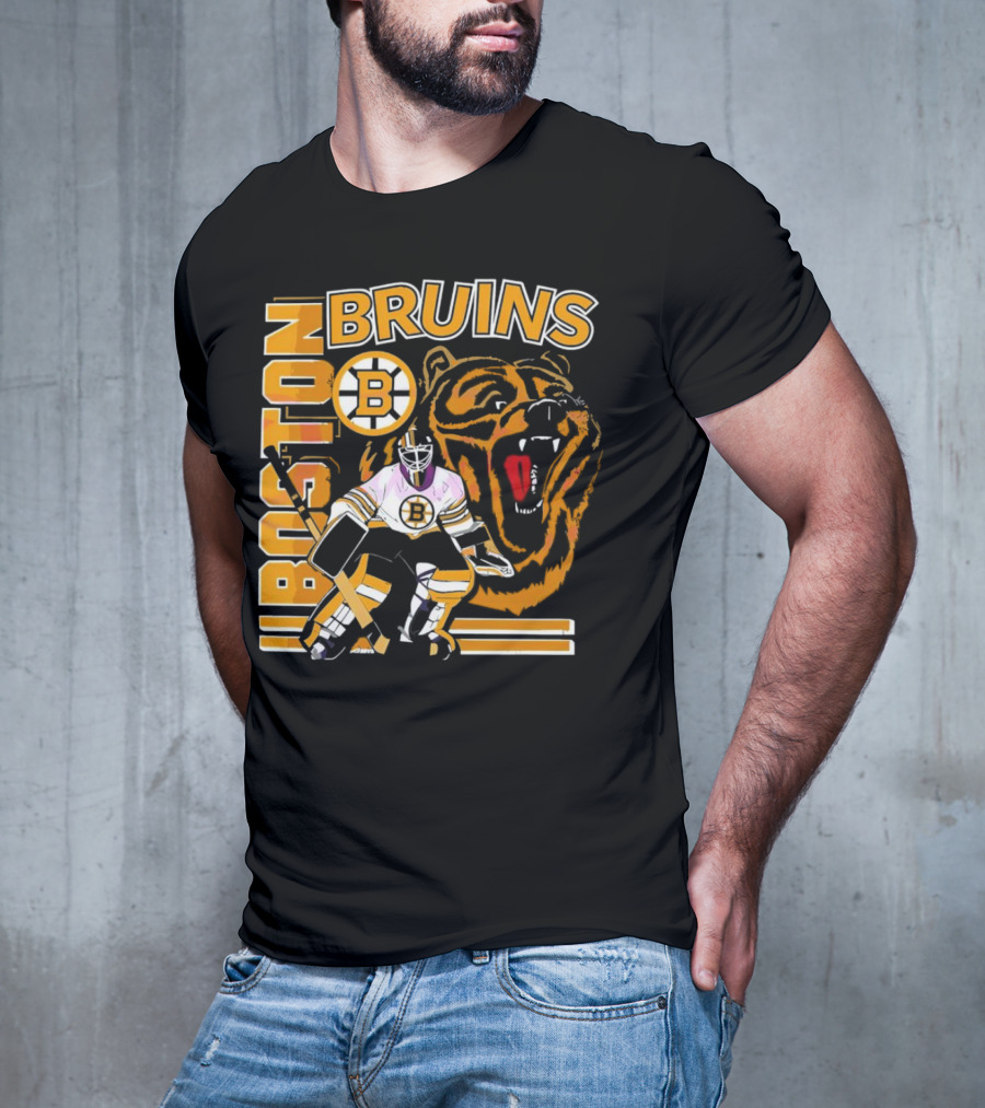 Boston Bruins Hockey Goalie With Bear And Iconic T-Shirt
