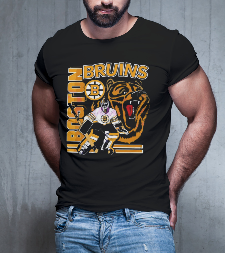 Boston Bruins Hockey Goalie With Bear And Iconic T-Shirt