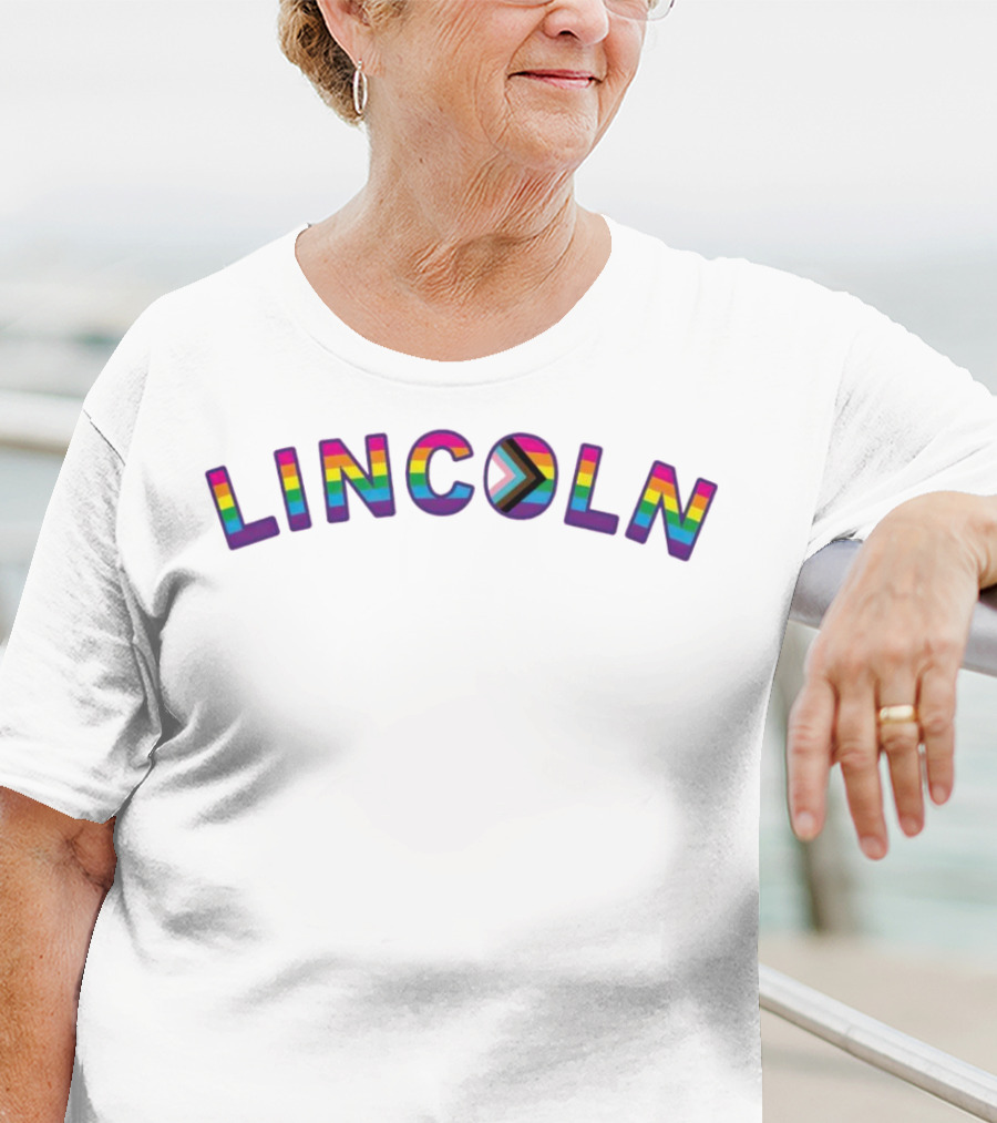 LINCOLN Pride Curved Logo Rainbow Colors T-Shirt