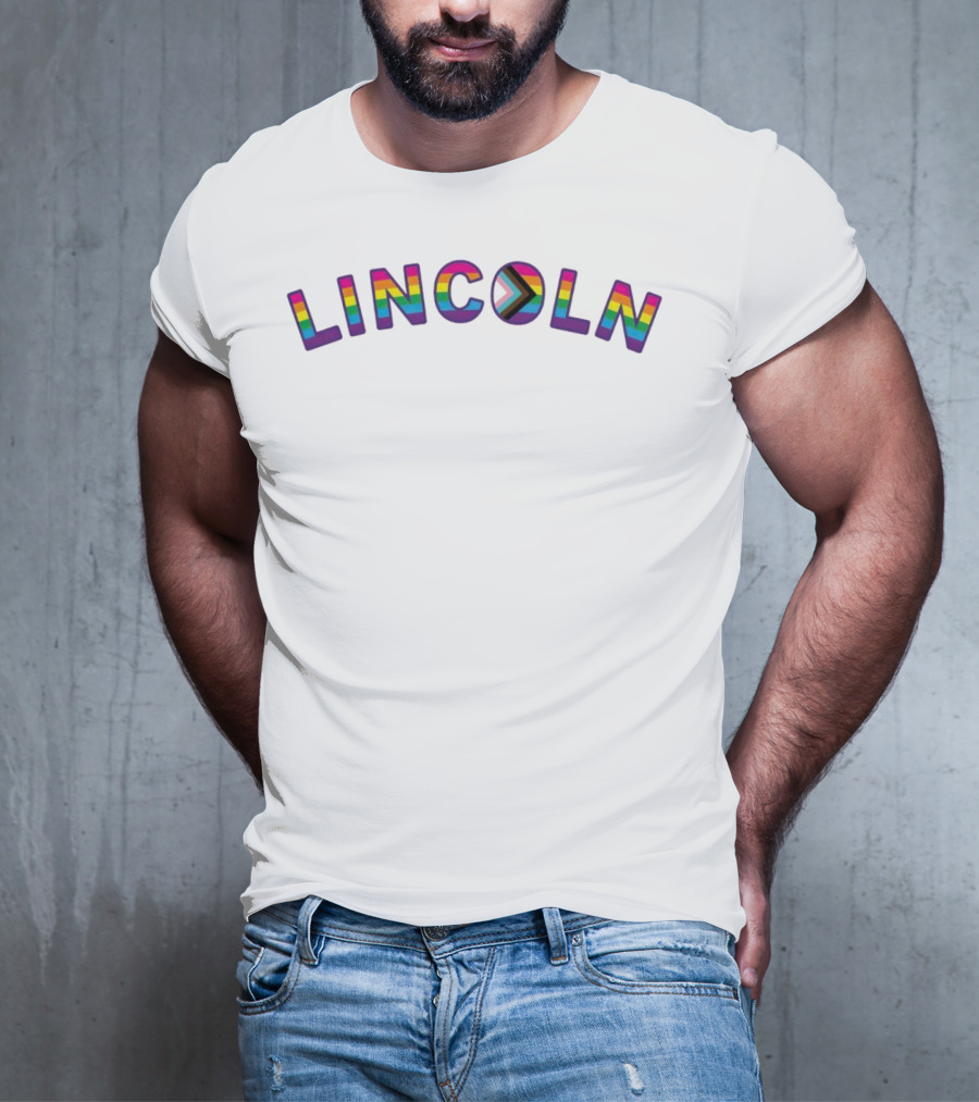 LINCOLN Pride Curved Logo Rainbow Colors T-Shirt
