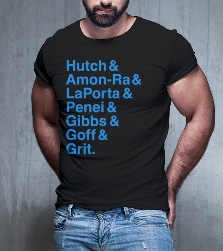 Hutch And Amon-ra And Laporta And Penei And Gibbs And Goff And Grit Detroit Lions NFL Players T-Shirt