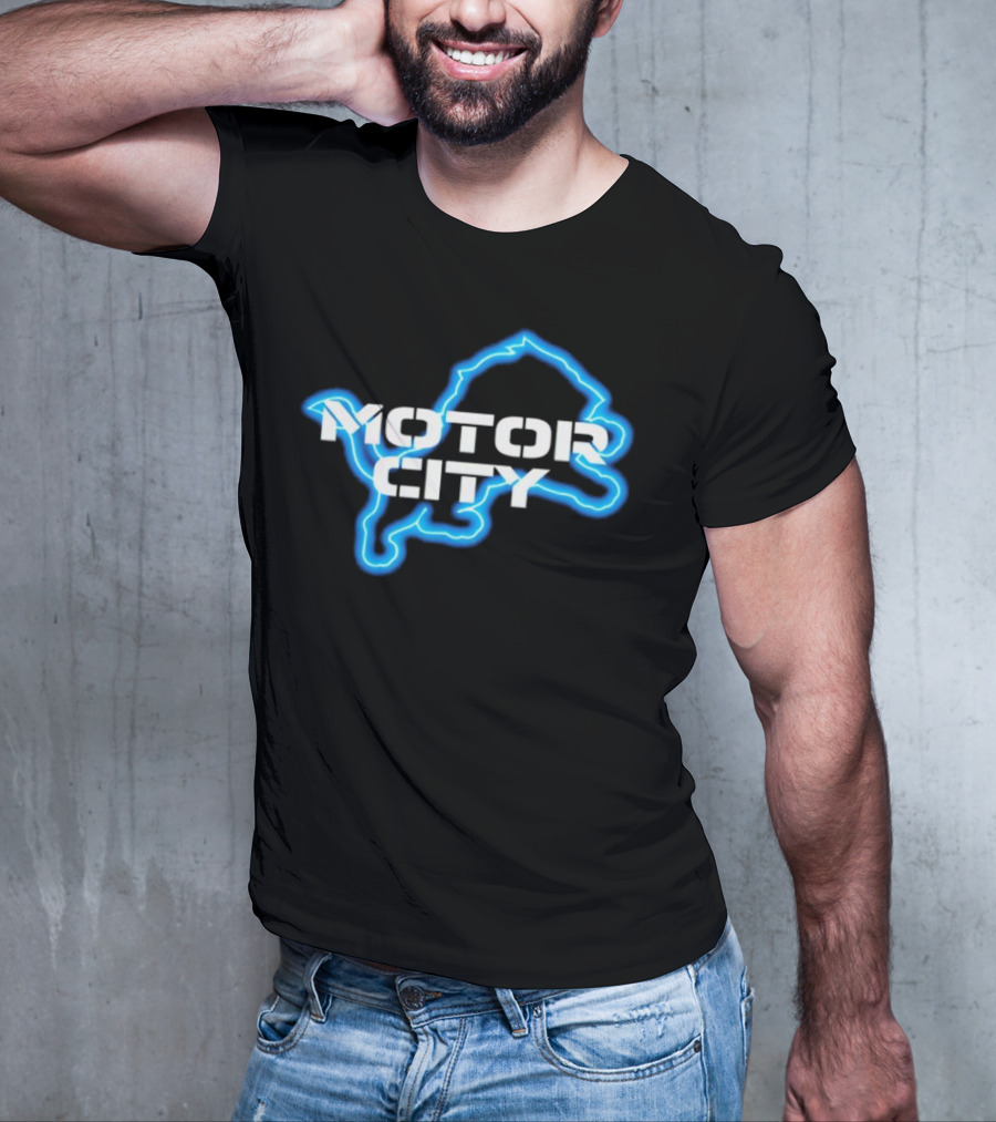 Sam Richardson Wearing Detroit Lions Motor City Blue Lion T-Shirt