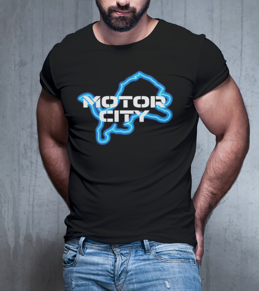 Sam Richardson Wearing Detroit Lions Motor City Blue Lion T-Shirt