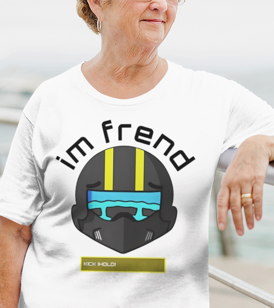Im Frend Kick Hold Black Helmet Yellow Stripes Blue Visor T-Shirt