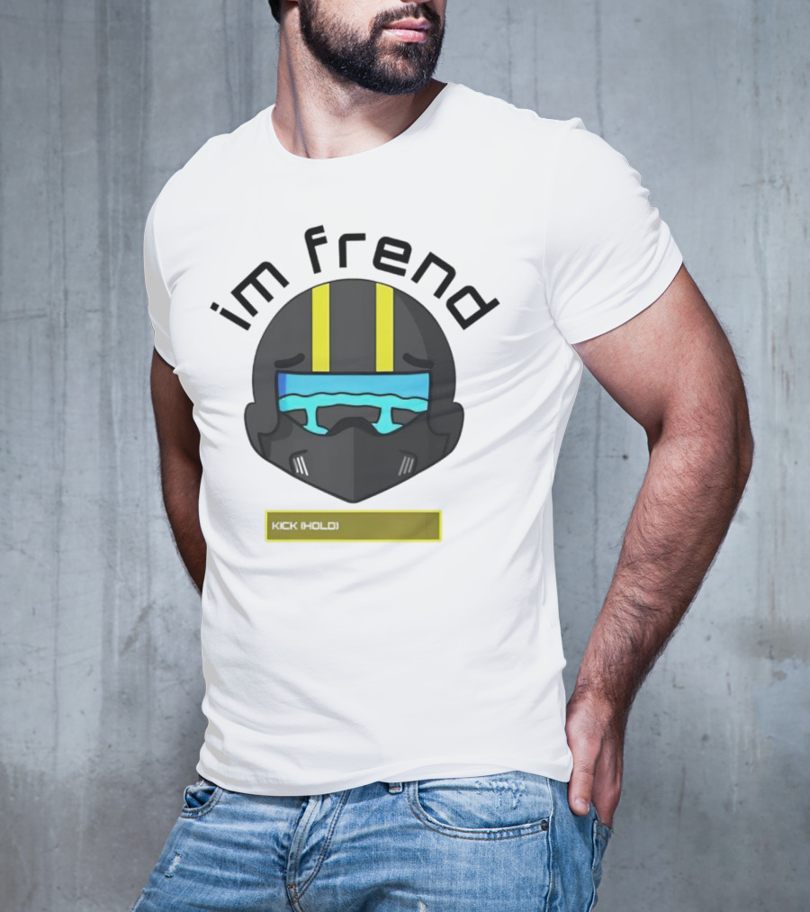 Im Frend Kick Hold Black Helmet Yellow Stripes Blue Visor T-Shirt