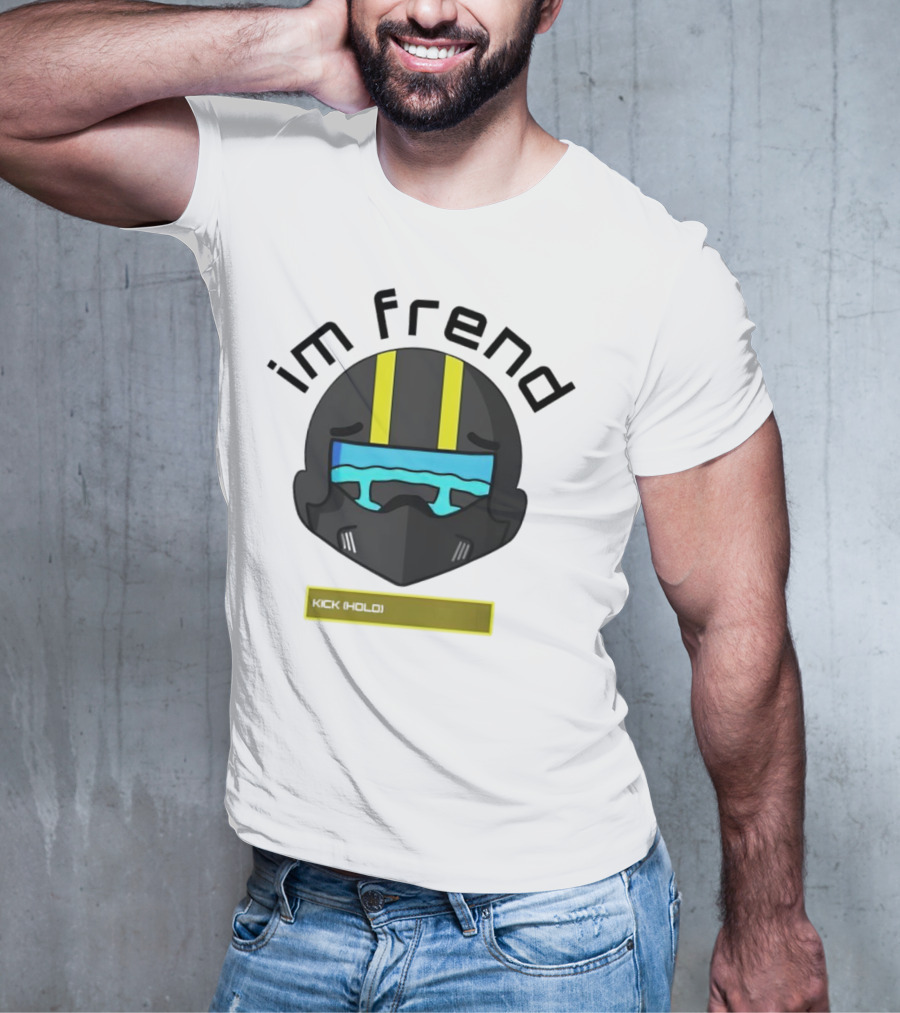 Im Frend Kick Hold Black Helmet Yellow Stripes Blue Visor T-Shirt