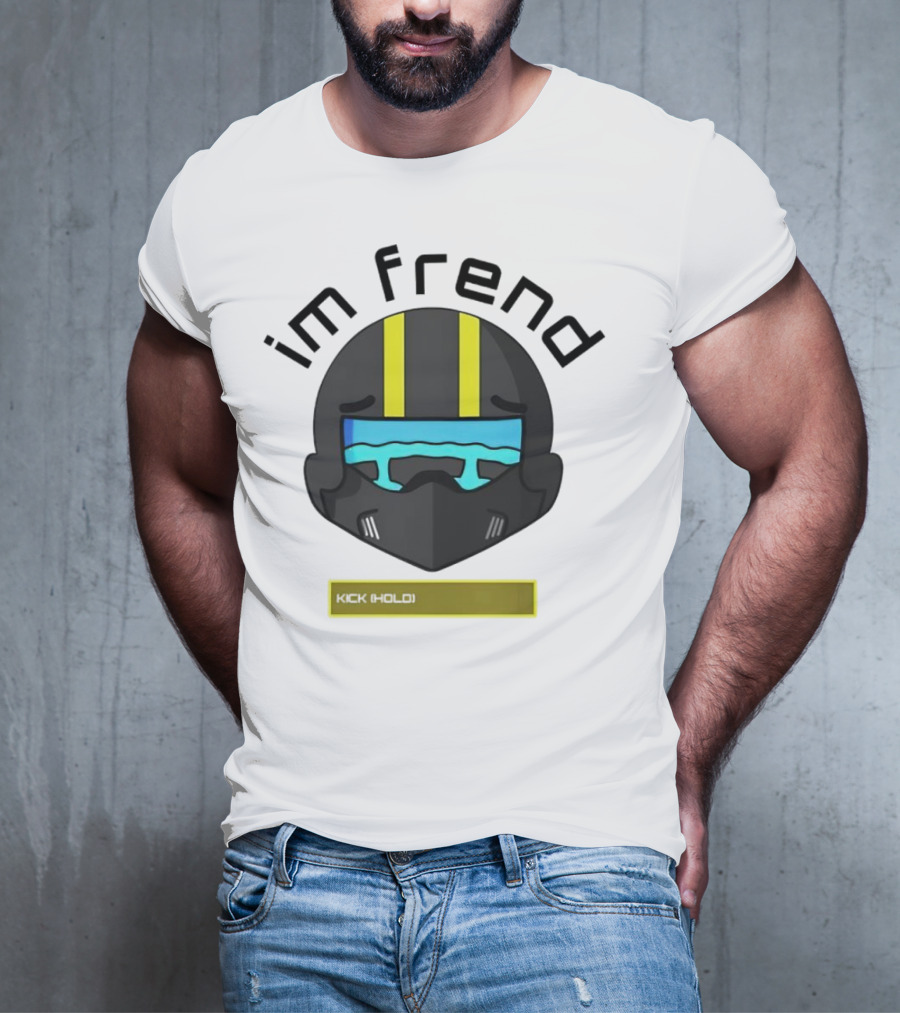 Im Frend Kick Hold Black Helmet Yellow Stripes Blue Visor T-Shirt