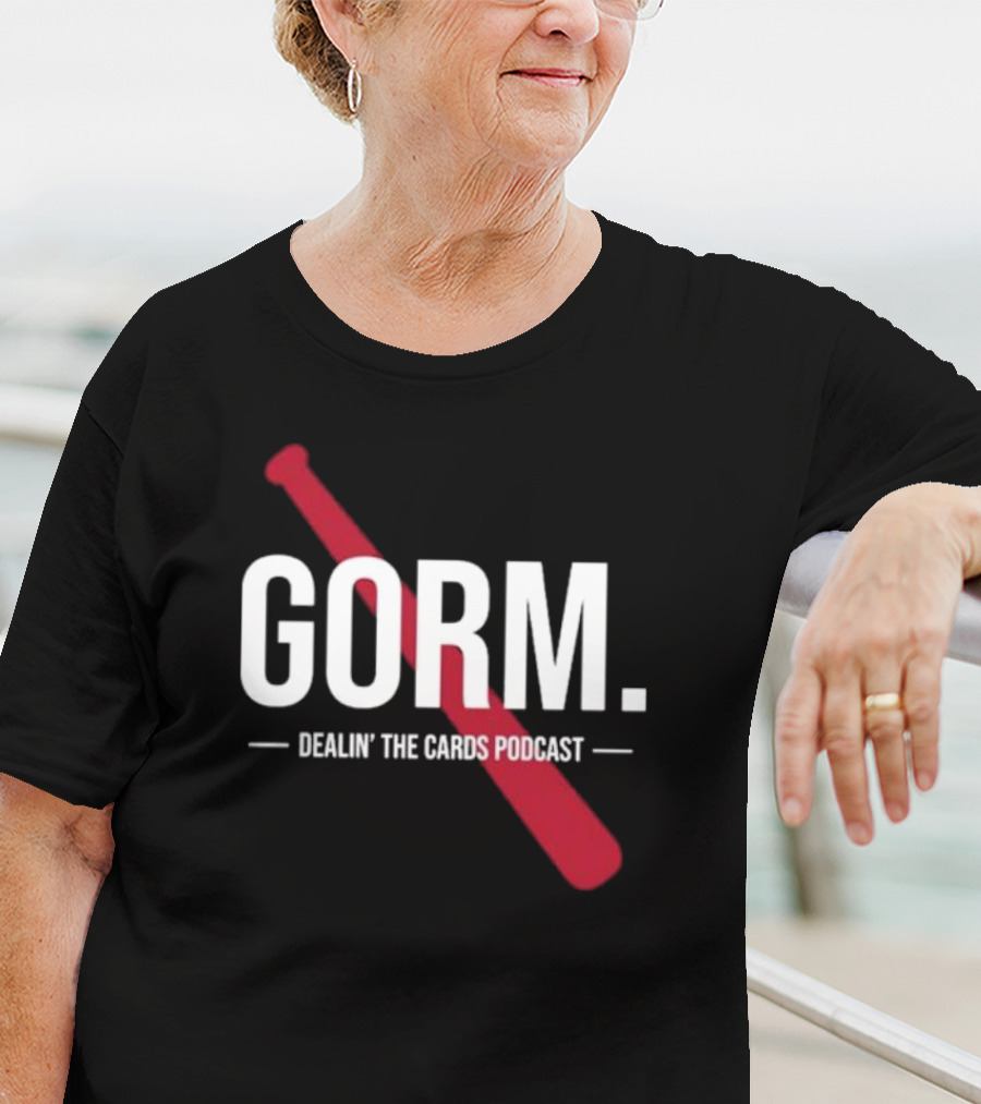 Gorm Dealin’ The Cards Podcast Red Baseball Bat Logo T-Shirt