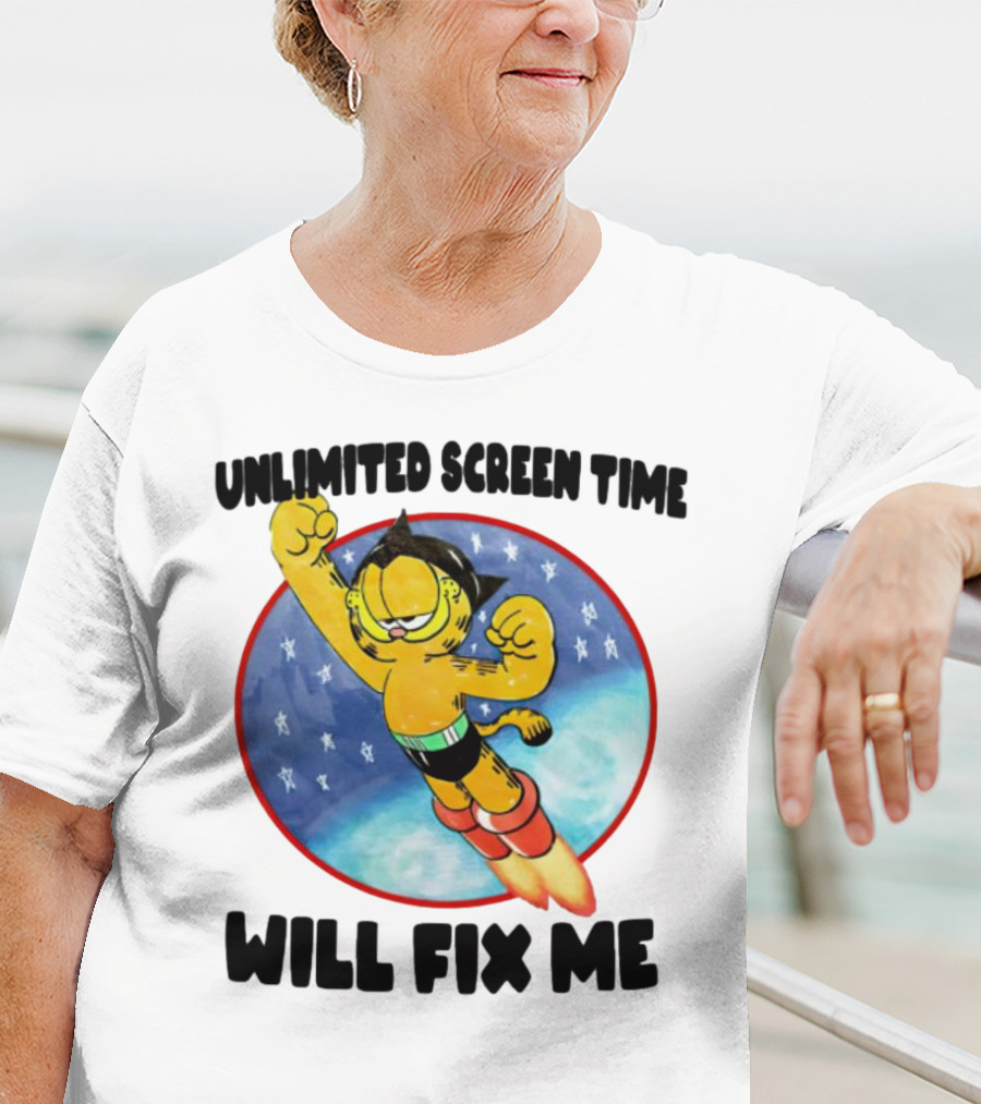 Unlimited Screen Time Will Fix Me Garfield Superhero Flight T-Shirt