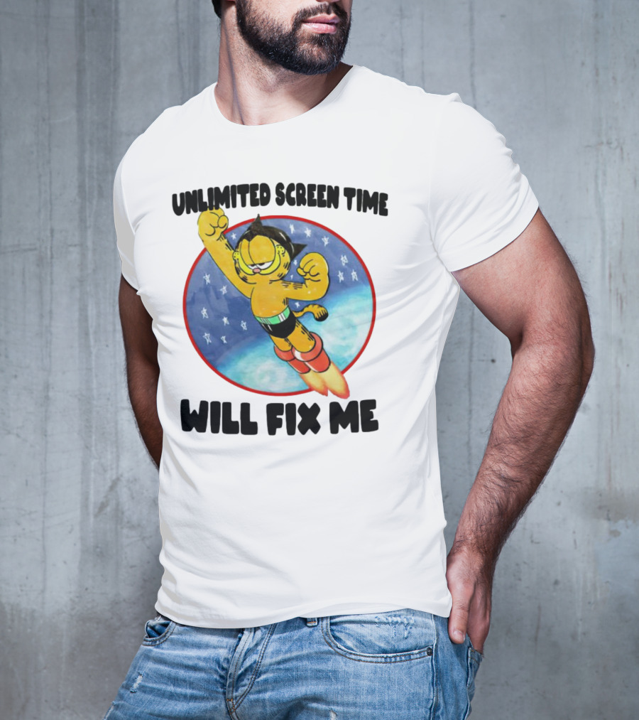 Unlimited Screen Time Will Fix Me Garfield Superhero Flight T-Shirt