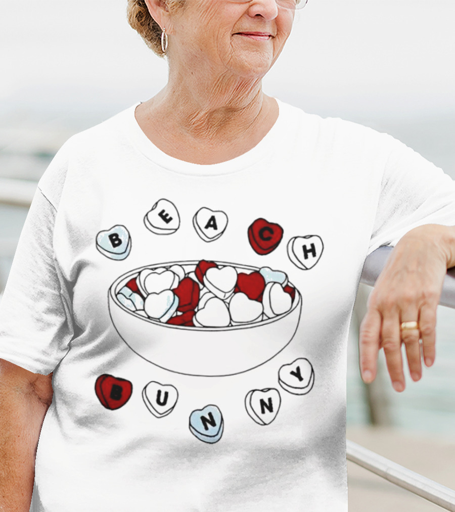 BEACH Bunny Heart Bowl With Red And Black Hearts T-Shirt
