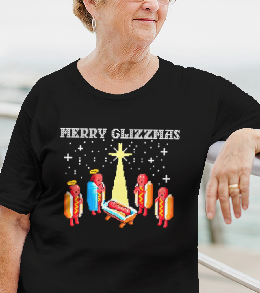 Merry Glizzmas Hot Dog Nativity Scene With Angels T-Shirt