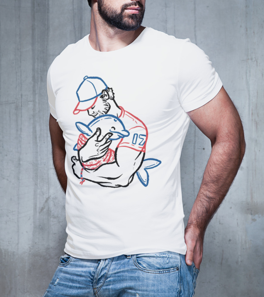 Dolphin I Love You Dad 17 Baseball Player Hugging Child's Plush Toy T-Shirt