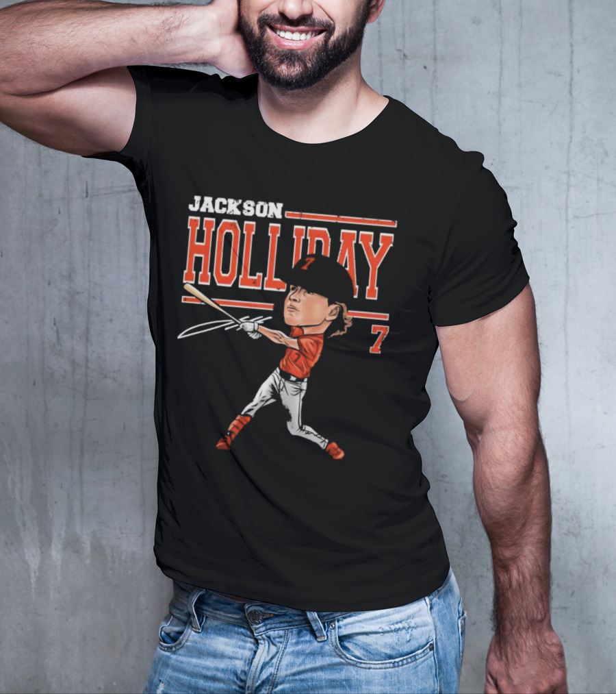 Jackson Holliday Baltimore Orioles Cartoon Batting Stance Number 7 T-Shirt